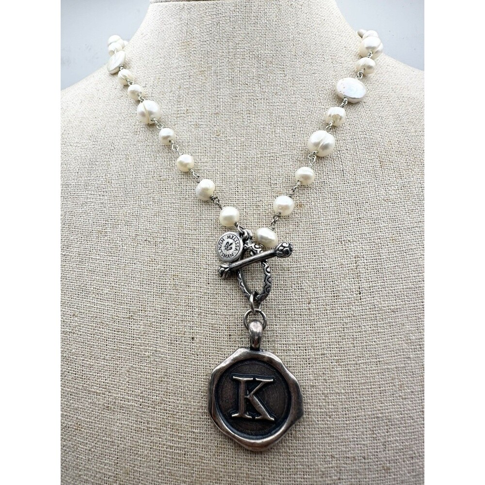 Melissa Huntsman Freshwater Pearl Initial K Charm Toggle Necklace 18.5”